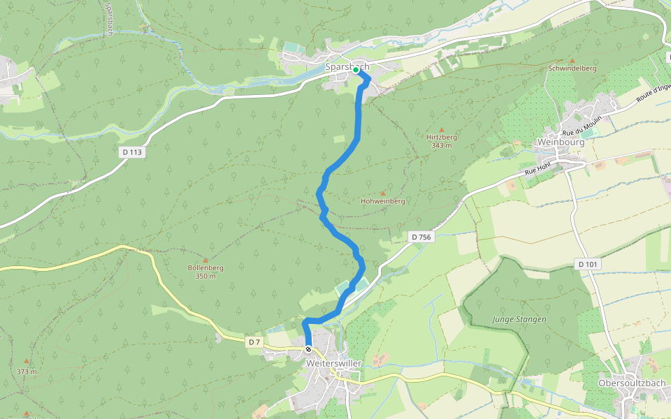 Chevalet rouge walking route map in Sparsbach
