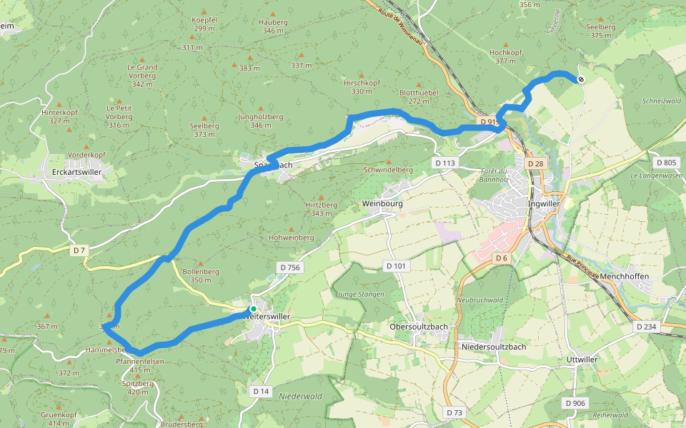 Triangle jaune walking route map in Weiterswiller