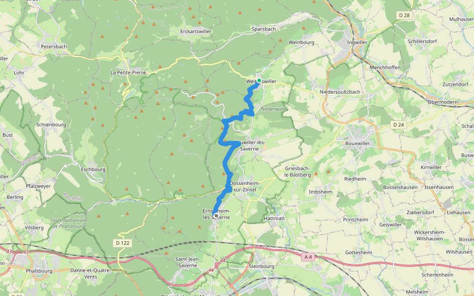 Triangle bleu walking route map in Weiterswiller