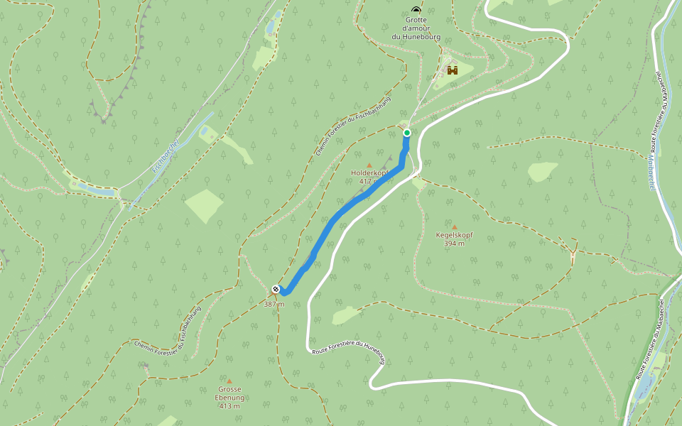 Sentier des Rochers walking route map in Dossenheim-sur-Zinsel