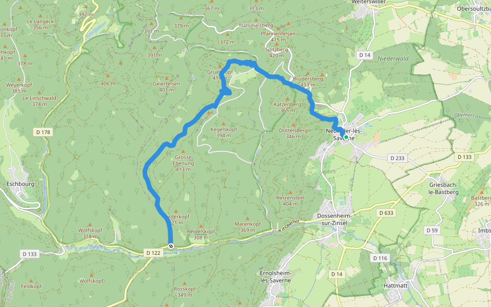 Disque bleu walking route map in Neuwiller-lès-Saverne