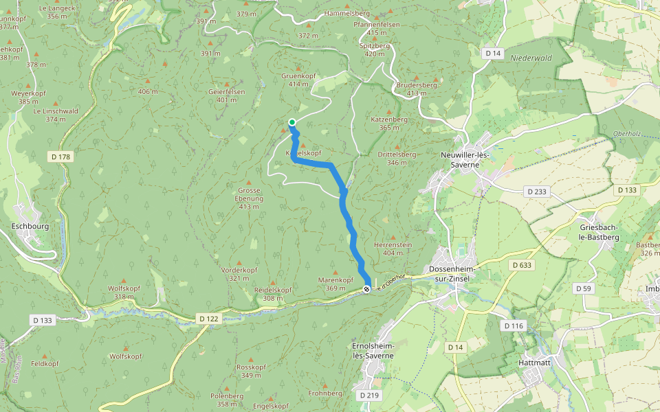 Chevalet jaune walking route map in Dossenheim-sur-Zinsel