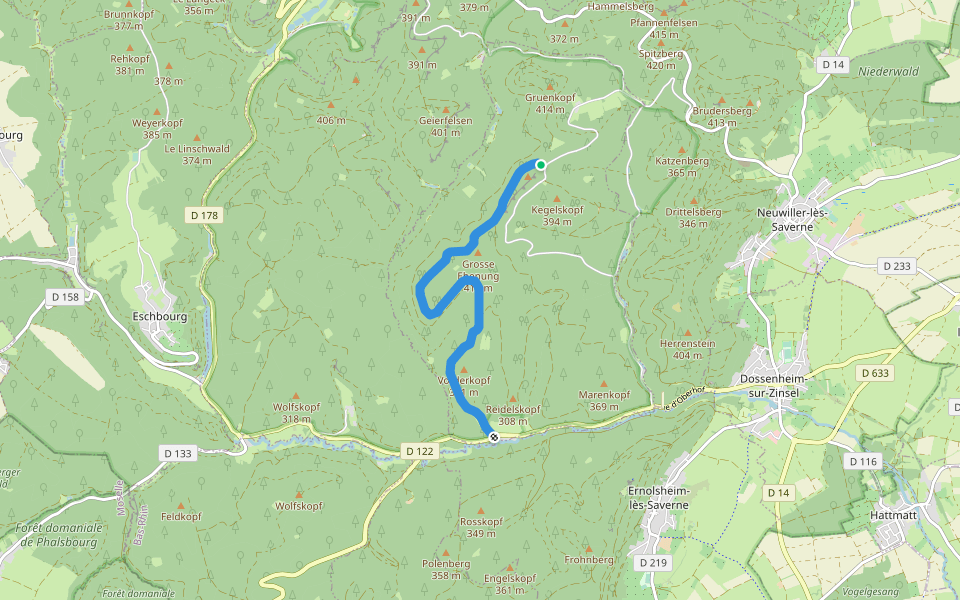Disque rouge walking route map in Dossenheim-sur-Zinsel