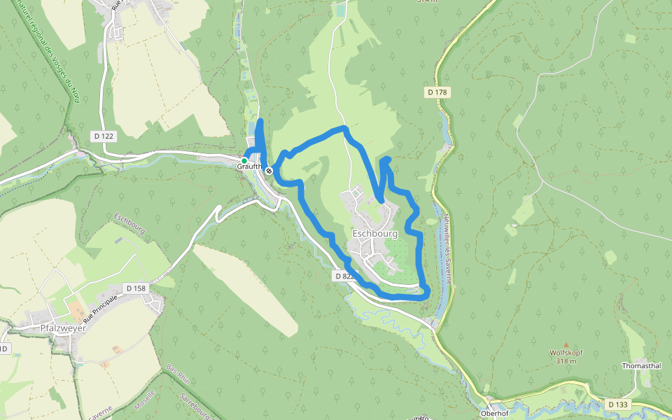 Chemin des Fontaines walking route map in Eschbourg