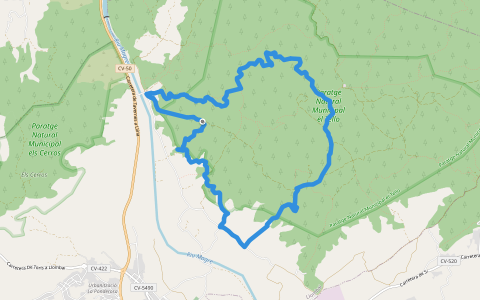 Serra d'Alèdua walking route map in Llombai