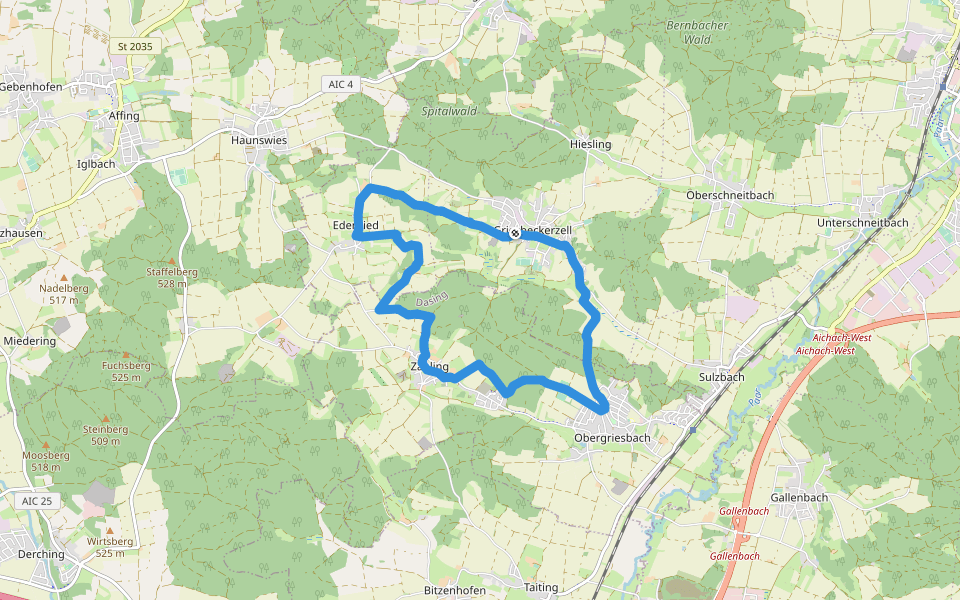Im Herzen des Wittelsbacher Landes walking route map in Aichach
