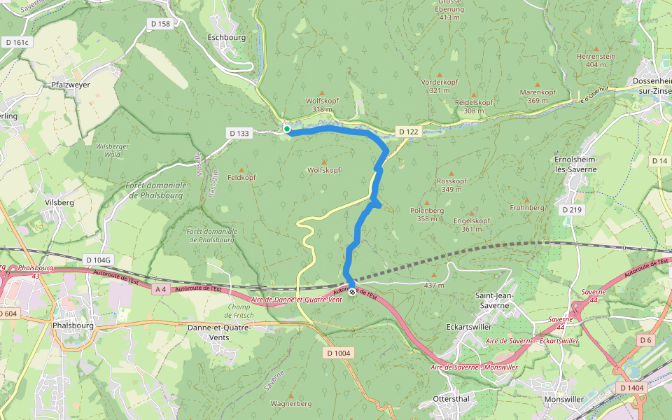 Triangle bleu walking route map in Eckartswiller