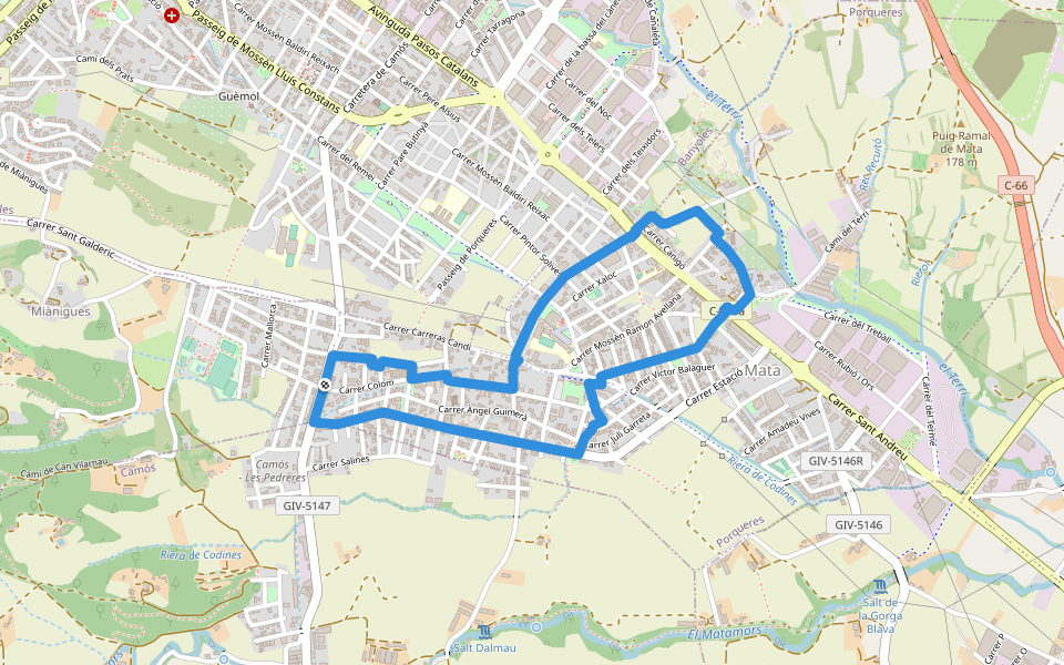 Itinerari Mitjà - Mata-Les Pedreres walking route map in Sant Romà de Miànigues