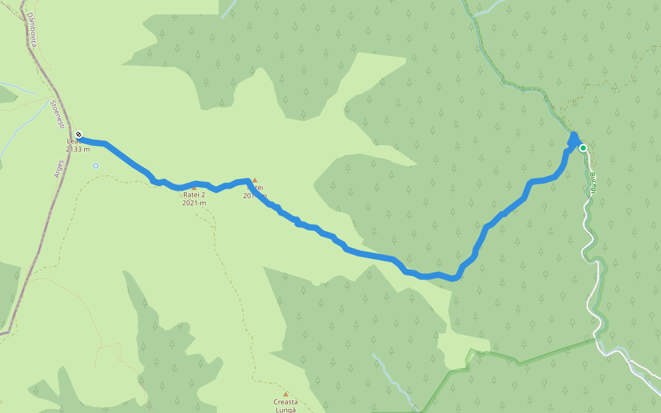 Canton Brătei - Muntele Răteiul - Vârful Leaota walking route map in Glod