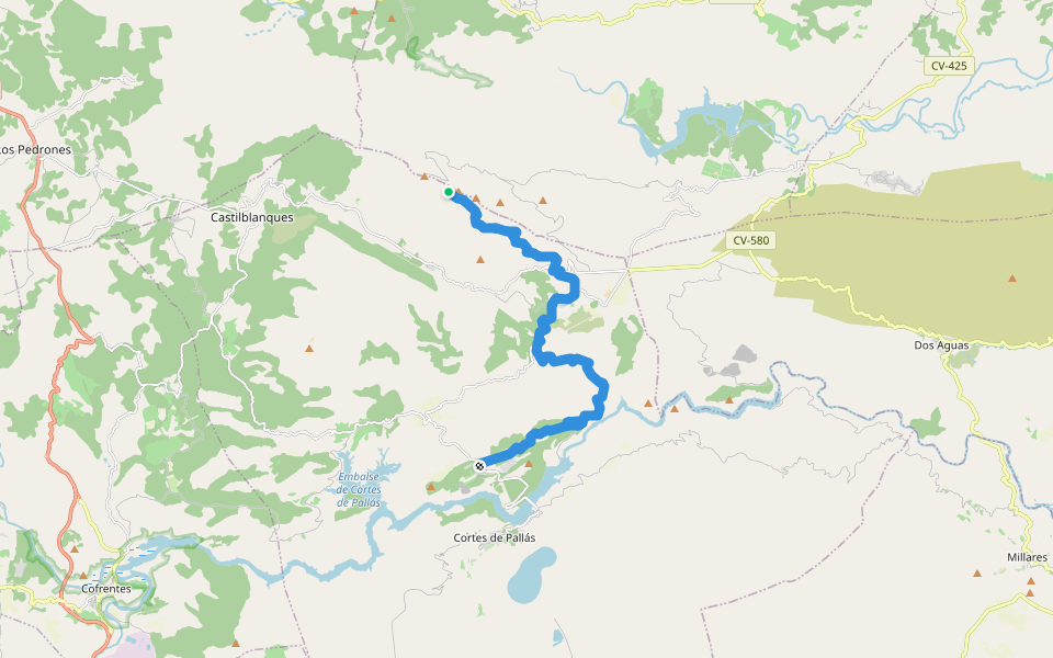 Ruta del Oro walking route map in Cortes de Pallás