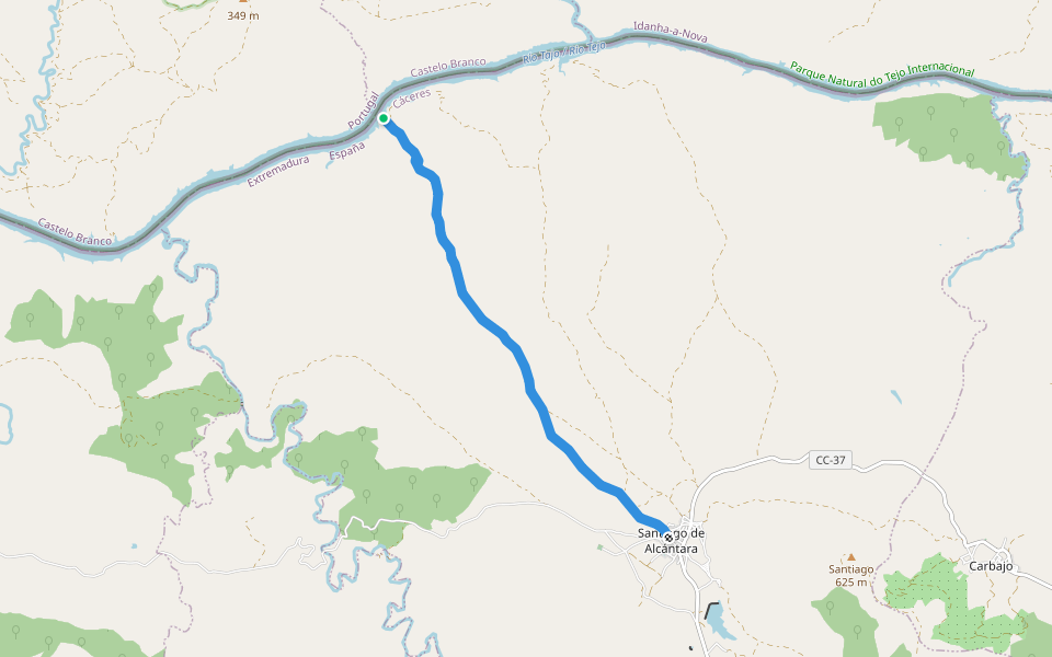 PR-CC 95 Fuente de la Geregosa walking route map in Santiago de Alcántara
