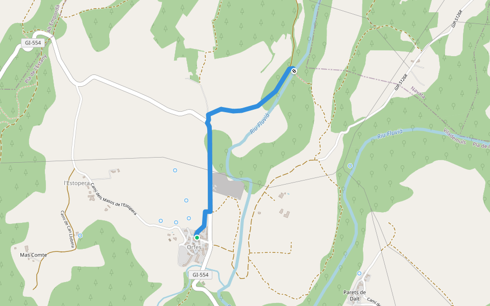 Ruta per les ribes del Fluvià - Riba esquerra walking route map in Orfes