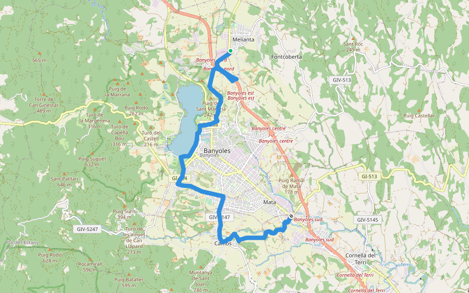 Via Verda del Pla de l'Estany walking route map in Melianta