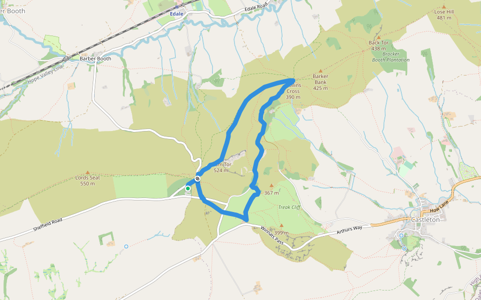Mam Tor circular walk walking route map in Castleton