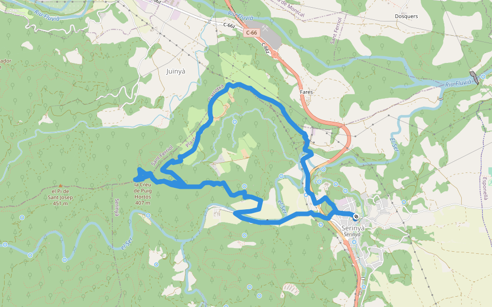 Creu de ca n'Hortós walking route map in Serinyà