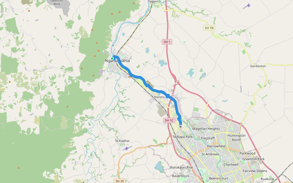 Te Araroa - 03 Waikato - d Ngaruawahia to Pukete Road, Hamilton walking route map in Ngāruawāhia