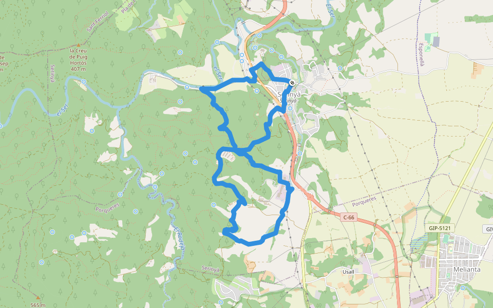 Font de Caselles walking route map in Serinyà
