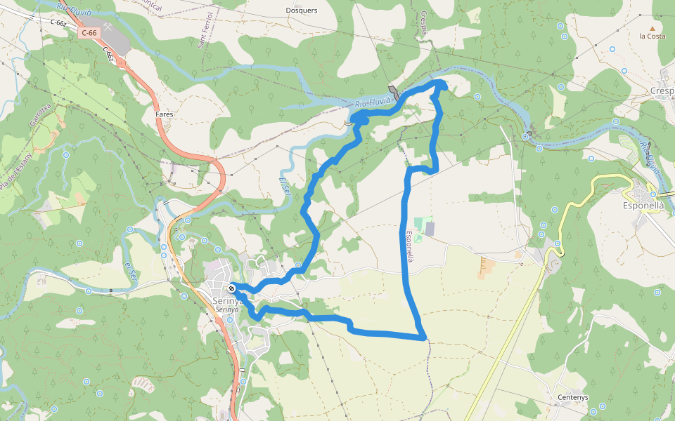 Pla de Martís i Fluvià walking route map in Serinyà
