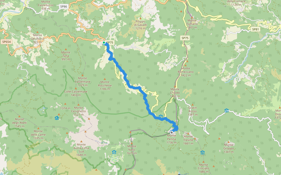 Gramizza - Amborzasco - Monte Penna walking route map in Montegrosso