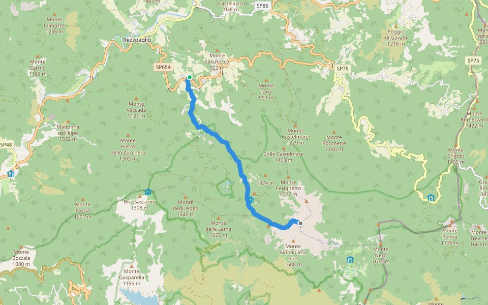 Magnasco - Monte Aiona walking route map in Magnasco