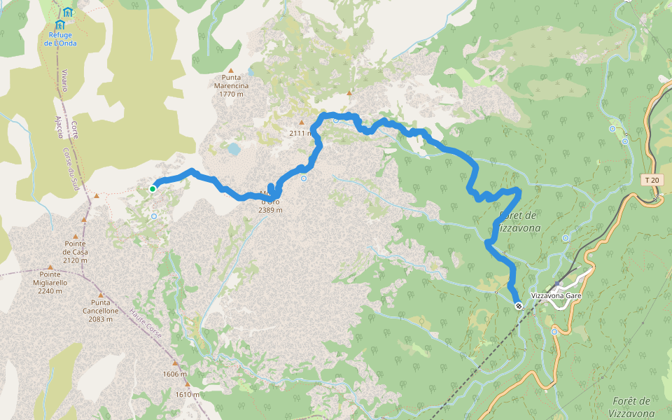 Variante Alpine GR20 walking route map in Vivario