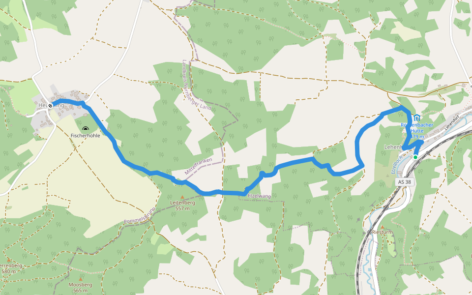 Lehenhammer-Heuchling walking route map in Etzelwang