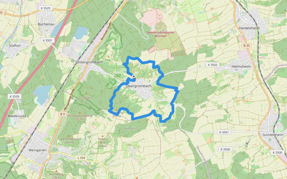 BR - 12 Obergrombacher Burgweg walking route map in Bruchsal