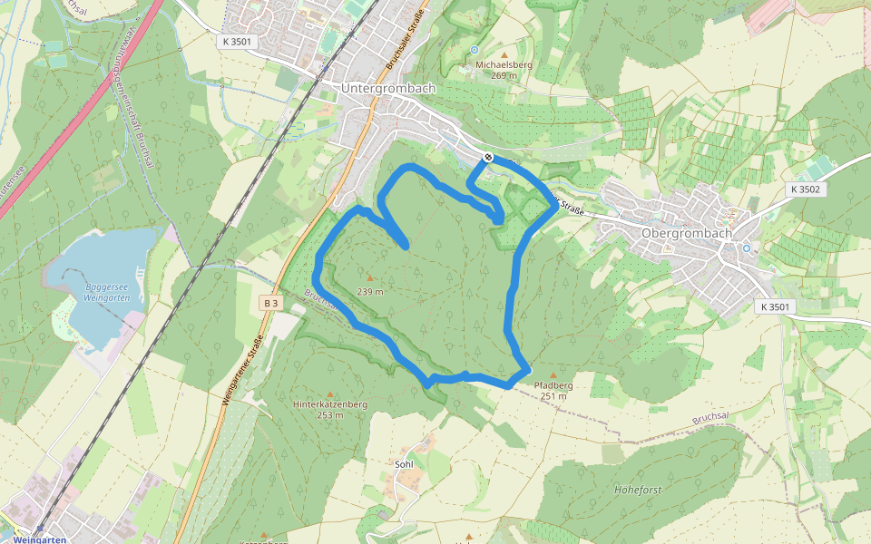 BR - 13 Untergrombach Ungeheuerklamm Weierle walking route map in Bruchsal