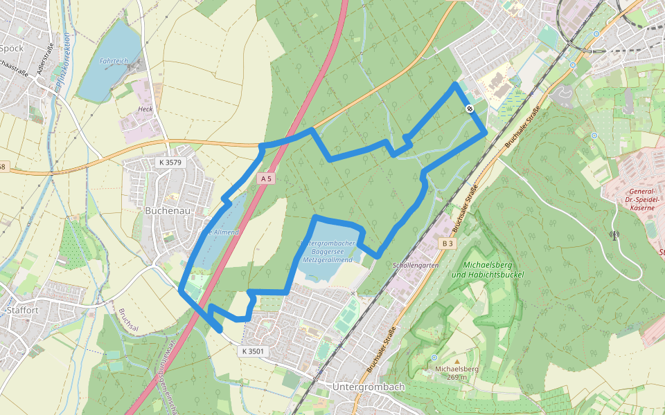 BR - 11 Büchenauer Hardt walking route map in Bruchsal