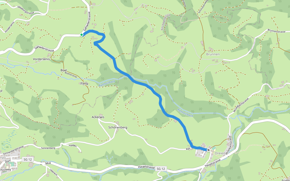 Wanderweg walking route map in Kirchberg