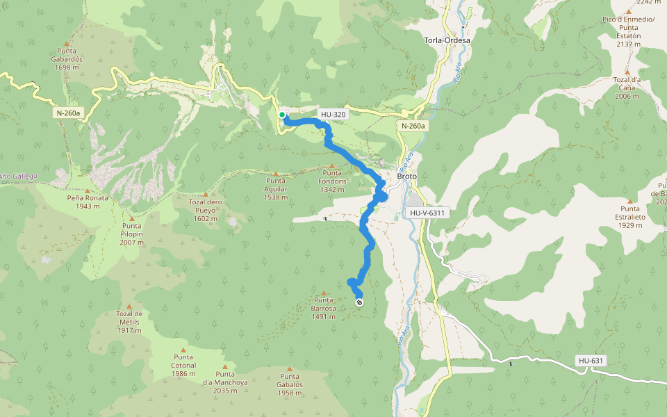 PR-HU 126 Viú - Fragén - Oto - Ermita de la Asunción walking route map in Viu