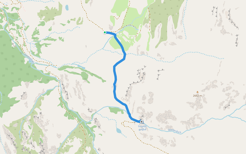 Nare Waterfall Trail walking route map in Artavan