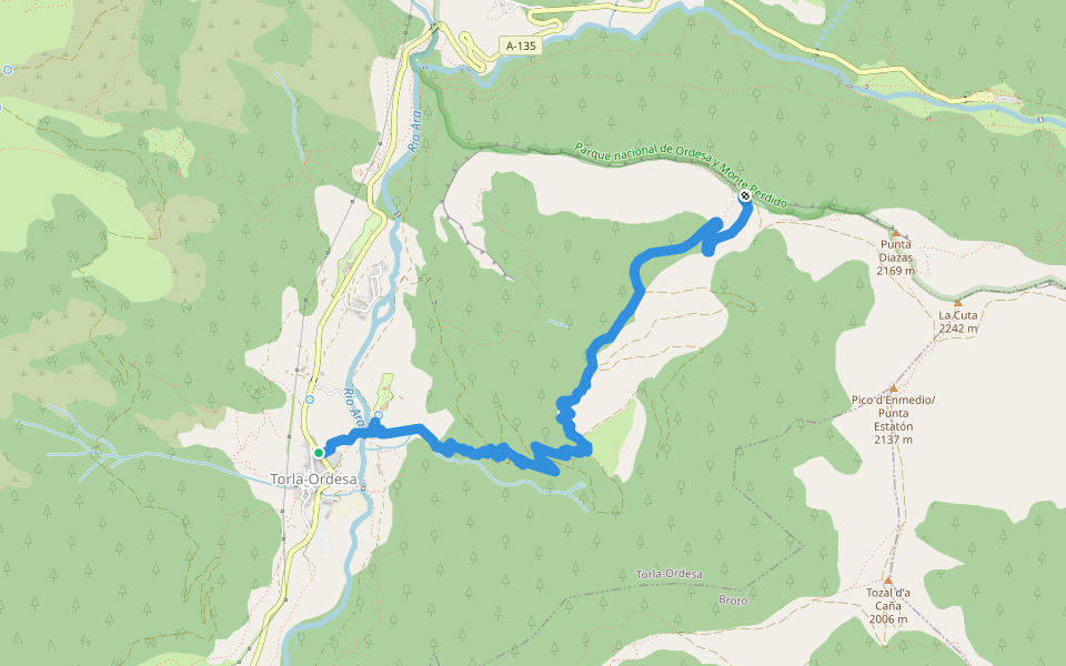 PR-HU 129 Torla - Miradores d'o Molar walking route map in Torla-Ordesa