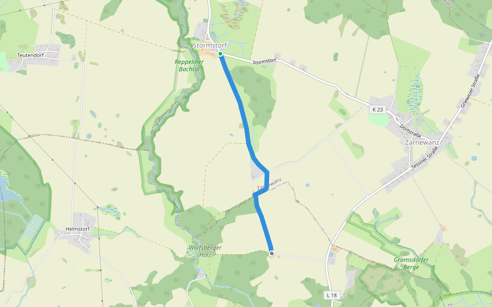 Helmstorf-Wolfsberger Mühle walking route map in Zarnewanz