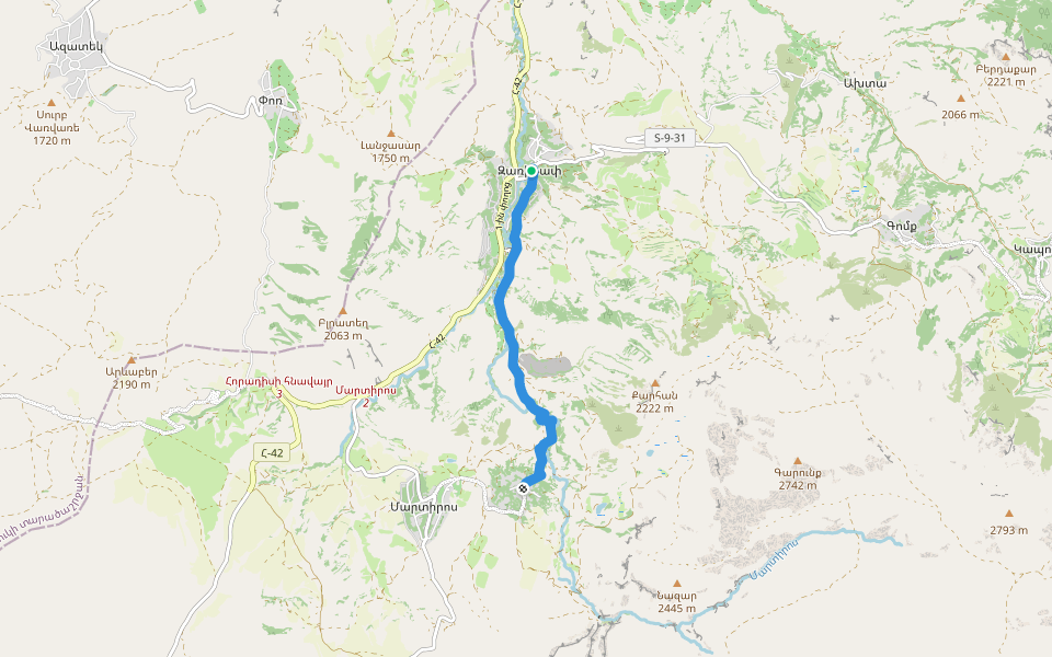 Zaritap – Martiros Trail walking route map in Zaritap