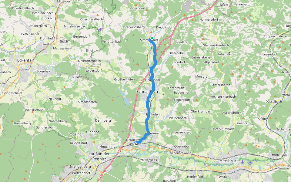 Schnaittachtalwanderweg walking route map in Simmelsdorf