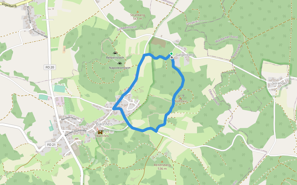 Um den Galgenberg walking route map in Obertrubach