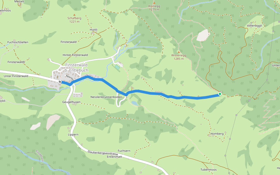 Finsterwald - Wissenegg walking route map in Entlebuch