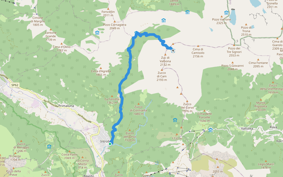 Sentiero 40: Introbio - Rifugio Grassi walking route map in Introbio