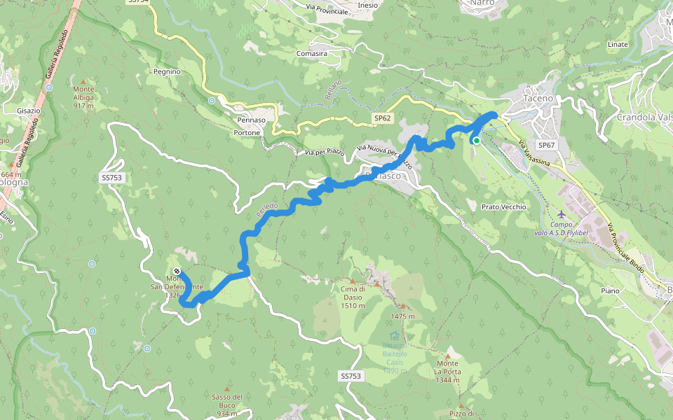 Tartavalle Terme-Parlasco-Passo Agueglio-Sasso di San Defendente walking route map in Tartavalle Terme