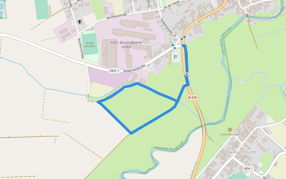 Natur- und Erlebnispfad Weisach walking route map in Uehlfeld