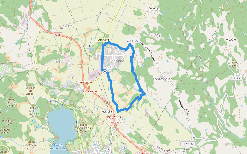 Itinerari Llarg - Fontcoberta walking route map in Melianta