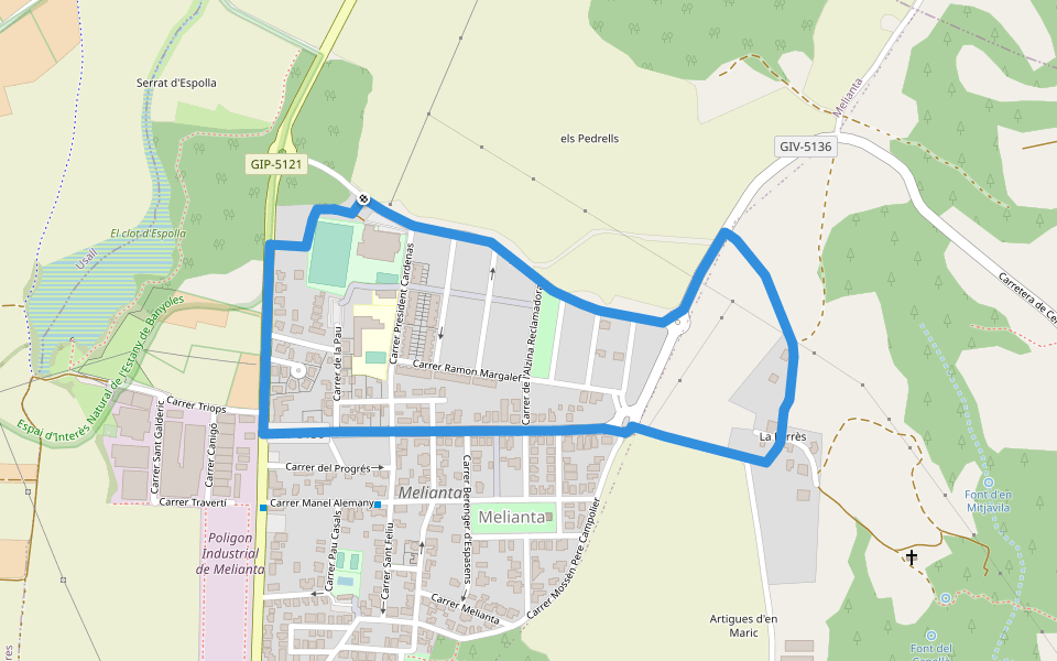 Itinerari Curt - Fontcoberta walking route map in Melianta