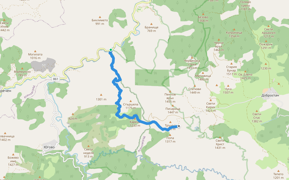 Сливовдолското падало - х. Марциганица walking route map in Bachkovo