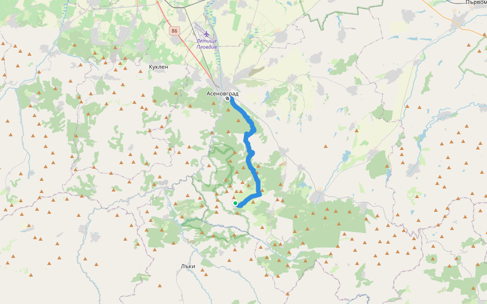 Асеновград - х. Марциганица walking route map in Dobrostan