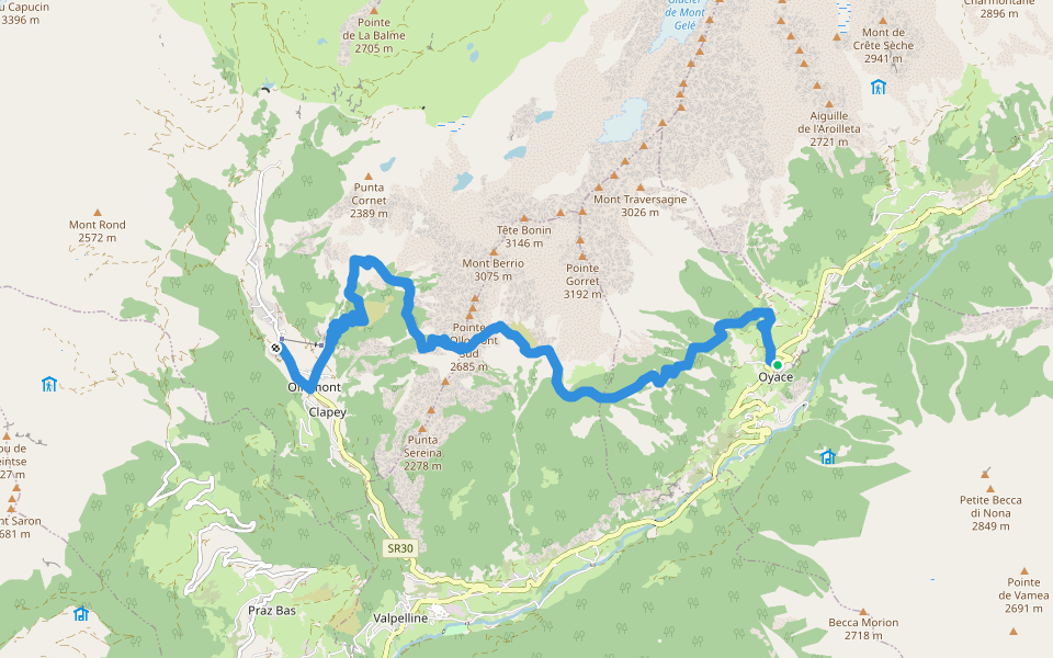 Alta Via n. 1 della Valle d'Aosta - Tappa 12 walking route map in Oyace