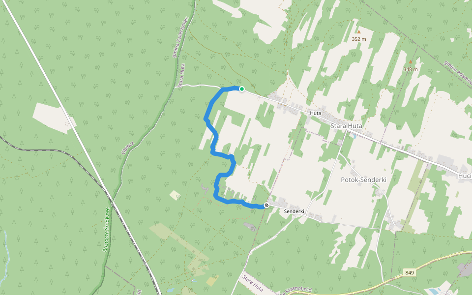 Sztolnie w Senderkach walking route map in Stara Huta