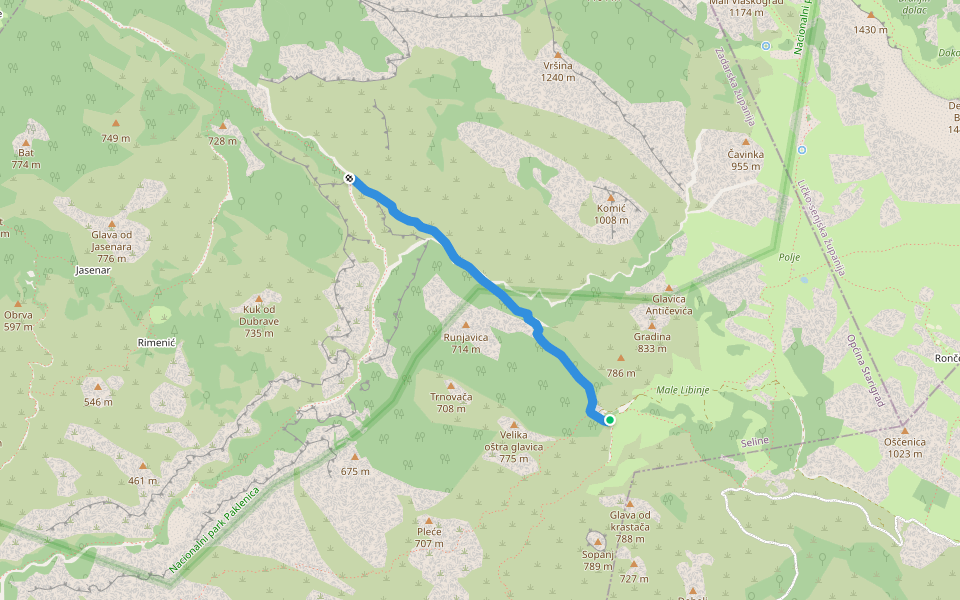 Mala Paklenica - Kneževići walking route map in Seline