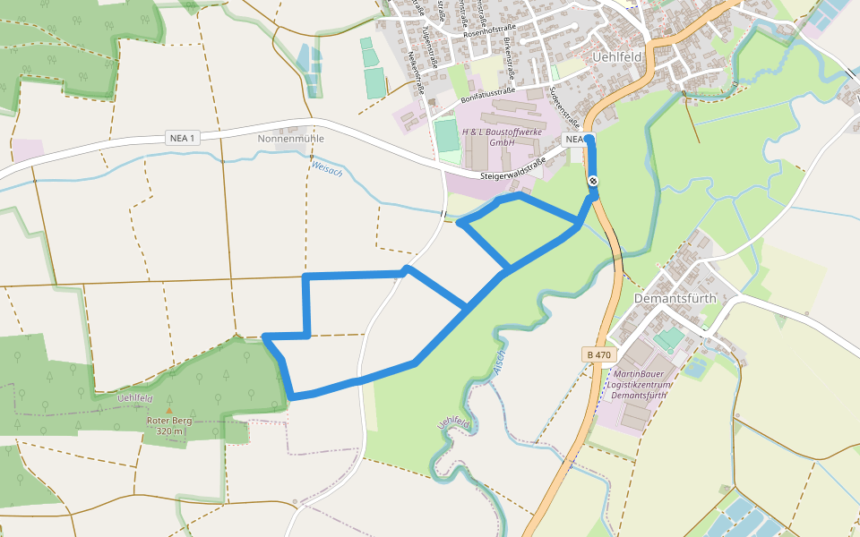 YoungGO Fitness-Parcours walking route map in Uehlfeld