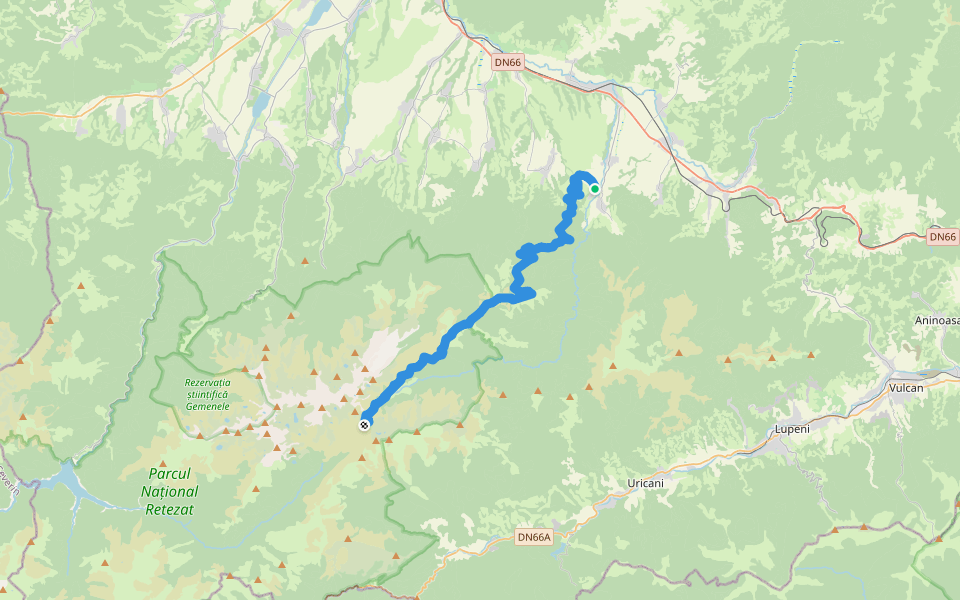 Hobița - Stâna de Râu - Șaua Custurii walking route map in Hobița